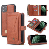 HKM-317523 Three-Fold Zipper Wallet Magnetic Case for iPhone and Samsung - Stylish PU Leather in Black, Brown, Red, Pink