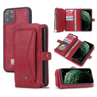 HKM-317523 Three-Fold Zipper Wallet Magnetic Case for iPhone and Samsung - Stylish PU Leather in Black, Brown, Red, Pink