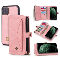 HKM-317523 Three-Fold Zipper Wallet Magnetic Case for iPhone and Samsung - Stylish PU Leather in Black, Brown, Red, Pink