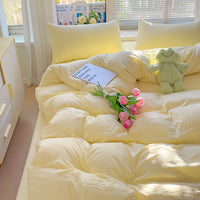 HKM-317587 Washed Cotton Four-Piece Duvet Cover and Sheet Set in Solid Colors