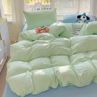 HKM-317587 Washed Cotton Four-Piece Duvet Cover and Sheet Set in Solid Colors