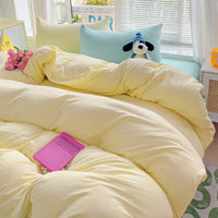 HKM-317587 Washed Cotton Four-Piece Duvet Cover and Sheet Set in Solid Colors