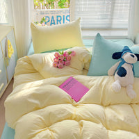 HKM-317587 Washed Cotton Four-Piece Duvet Cover and Sheet Set in Solid Colors