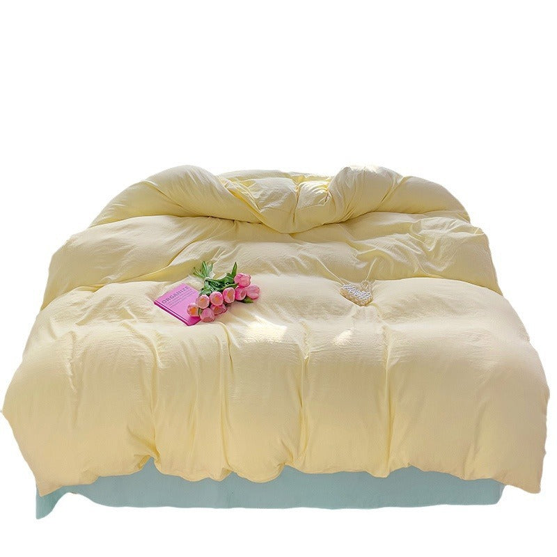 HKM-317587 Washed Cotton Four-Piece Duvet Cover and Sheet Set in Solid Colors