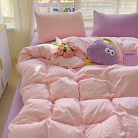 HKM-317587 Washed Cotton Four-Piece Duvet Cover and Sheet Set in Solid Colors