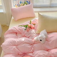 HKM-317587 Washed Cotton Four-Piece Duvet Cover and Sheet Set in Solid Colors
