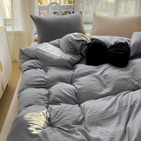 HKM-317587 Washed Cotton Four-Piece Duvet Cover and Sheet Set in Solid Colors