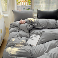 HKM-317587 Washed Cotton Four-Piece Duvet Cover and Sheet Set in Solid Colors