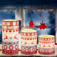 HKM-317715 Christmas Flameless LED Candles with Deer Design, Flickering Light Modes, Remote Control & Timer, Battery Operated