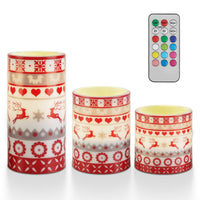 HKM-317715 Christmas Flameless LED Candles with Deer Design, Flickering Light Modes, Remote Control & Timer, Battery Operated