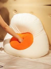 HKM-317715 Plush Poached Egg Pillow Cushion with Foam Filling and Emoji Bun Design