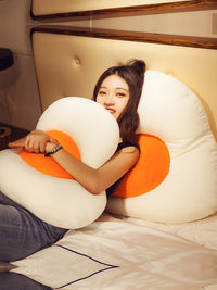HKM-317715 Plush Poached Egg Pillow Cushion with Foam Filling and Emoji Bun Design