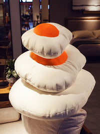 HKM-317715 Plush Poached Egg Pillow Cushion with Foam Filling and Emoji Bun Design