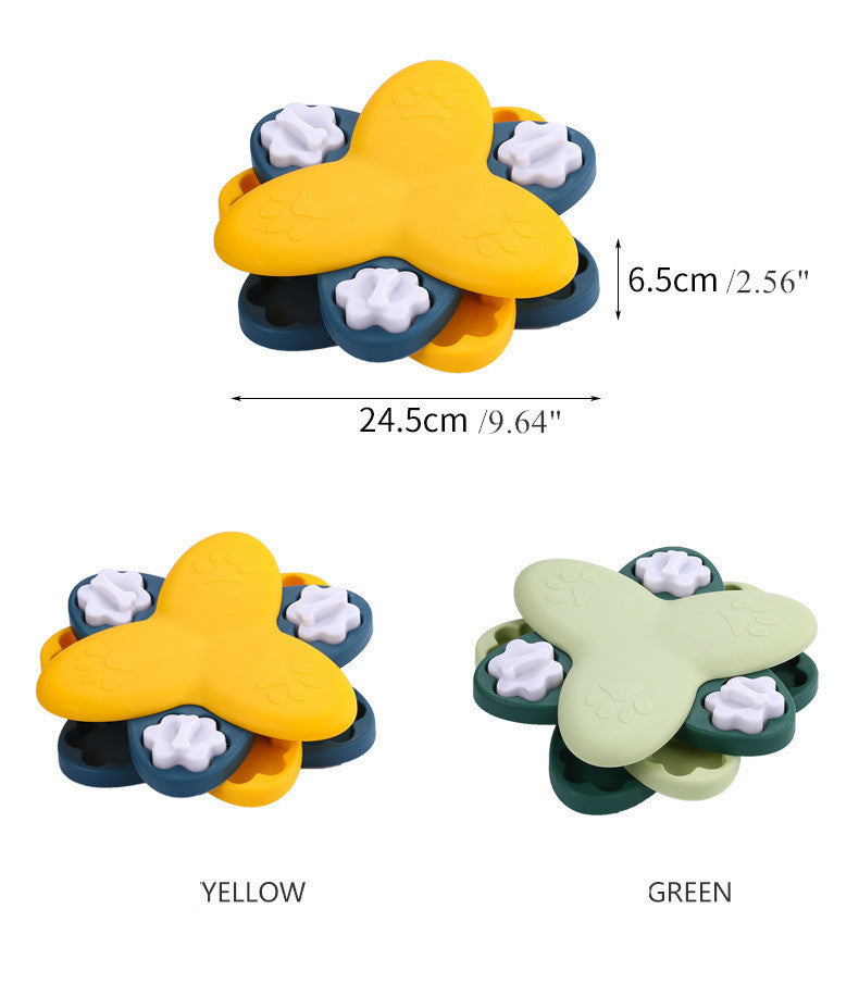 HKM-317715 Spinning Dog Slow Feeder Toy - Interactive Chew Toy in Yellow & Green, 24.5x24.5x6.8CM