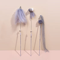 HKM-317907 Feather Cat Teaser Stick Set - Flexible, Bite-Resistant Cat Toys in Pink, Blue, Grey