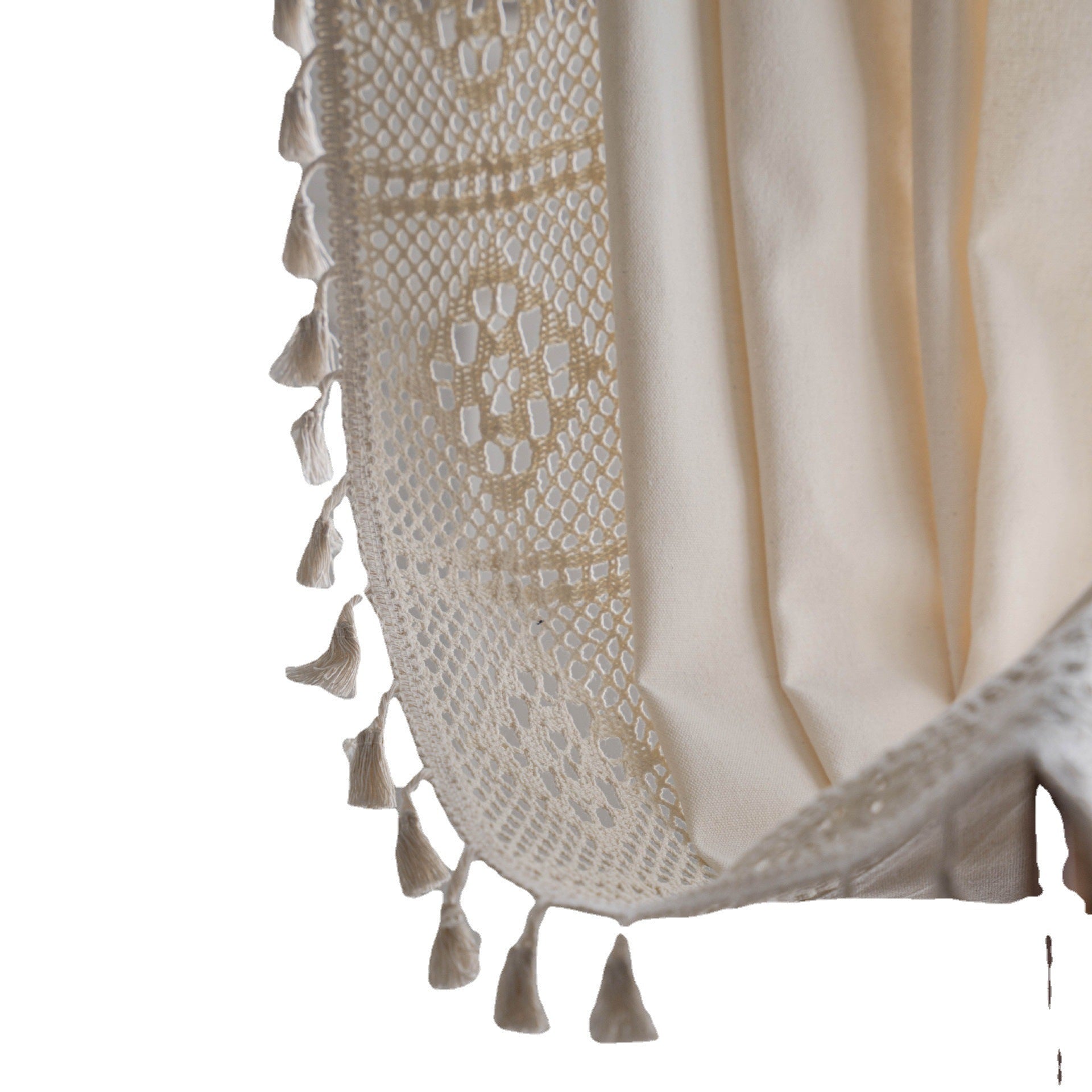 KTX-317971 Handmade Cotton Linen Semi-Transparent Partition Curtain with Crochet tassels