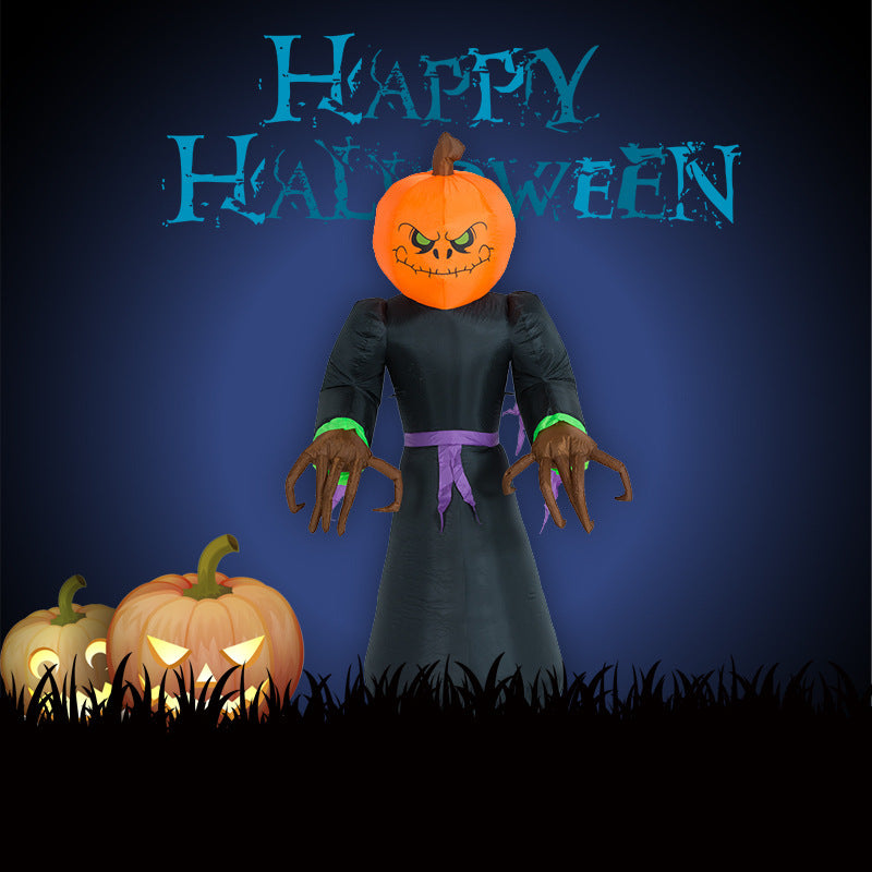 HKM-318035 7ft Inflatable Pumpkin Reaper Decoration with LED Lights for Halloween Yard Display