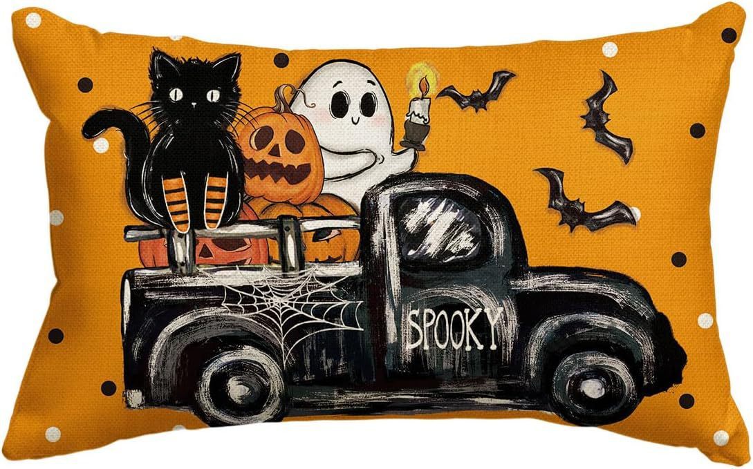 HKM-318227 Halloween Cartoon Pattern Printed Pillowcase for Home Decoration, 30x50cm, Single & Double-Sided Options