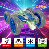 HKM-318419 Remote Control Double-Sided Butterfly Stunt Car with LED Light and Spray Function