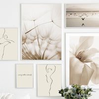 HKM-318419 White Shell Beach Dandelion Canvas Painting – Modern Landscape Wall Art for Living Room Decor