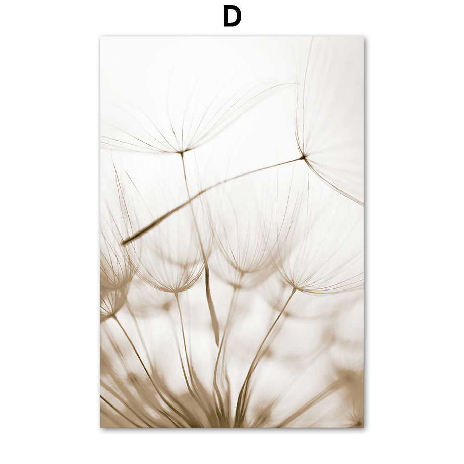 HKM-318419 White Shell Beach Dandelion Canvas Painting – Modern Landscape Wall Art for Living Room Decor