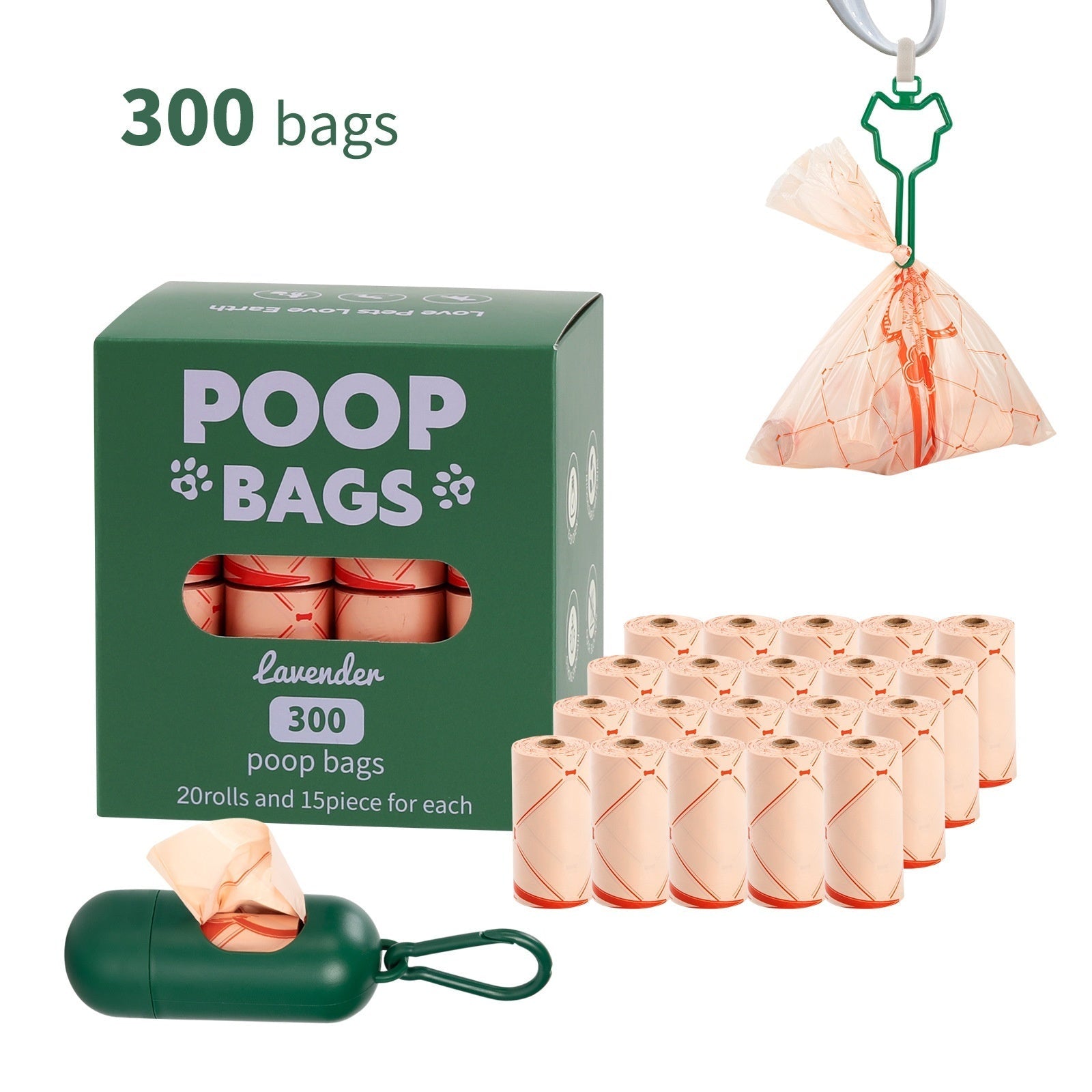 HKM-318675 Degradable Dog Waste Bags in Green Vest Style - 120 Count