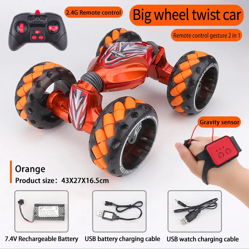 HKM-318995 Gesture Sensor Remote Control Drift Car with Flash Light Show - 2.4G Big Wheel Stunt Toy for Ages 5 and Up