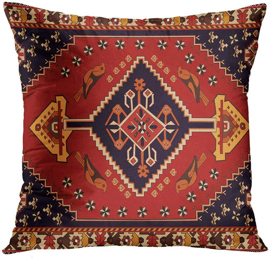 HKM-319123 Persian Ethnic Linen Bohemian Pillowcase - Geometric Abstract Design, 45x45cm