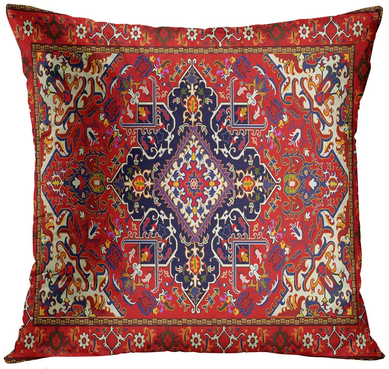 HKM-319123 Persian Ethnic Linen Bohemian Pillowcase - Geometric Abstract Design, 45x45cm