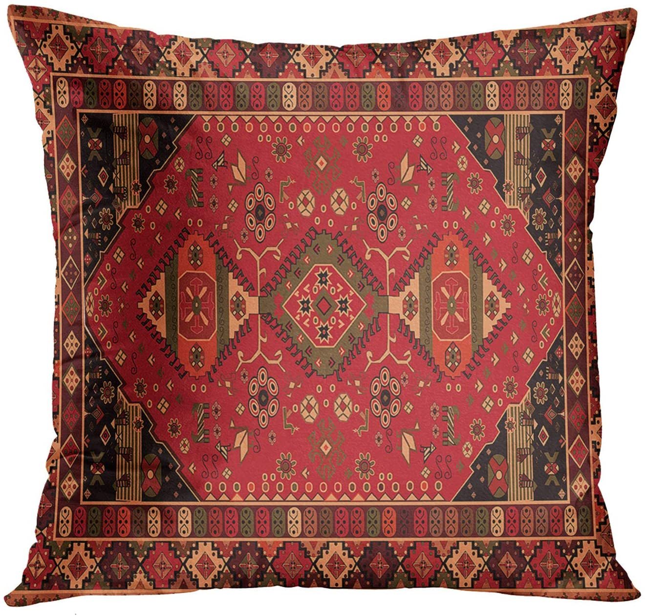 HKM-319123 Persian Ethnic Linen Bohemian Pillowcase - Geometric Abstract Design, 45x45cm