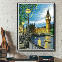 HKM-319251 London Night View Cross Stitch Kit - Scenery, Cotton, 11CT Options