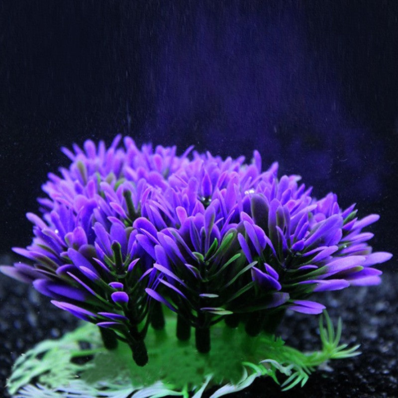 HKM-319251 Purple Round Grass Aquarium Decoration - Eco-Friendly Plastic and Plaster Base, 10cm