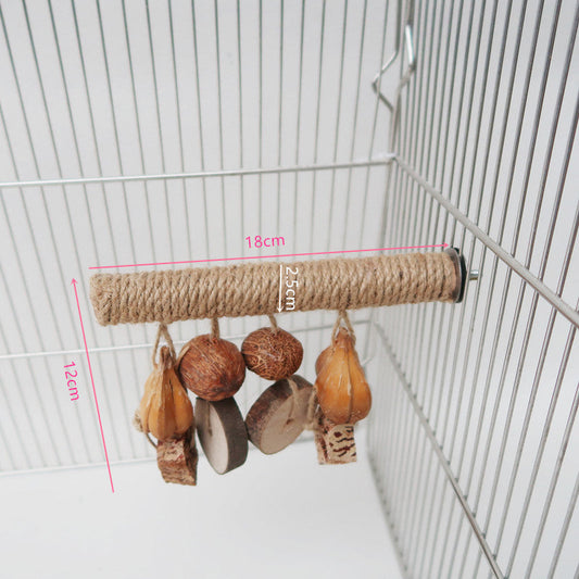HKM-319507 Colorful Hemp Rope Bird Toy Stand with Braided Texture for Parrots