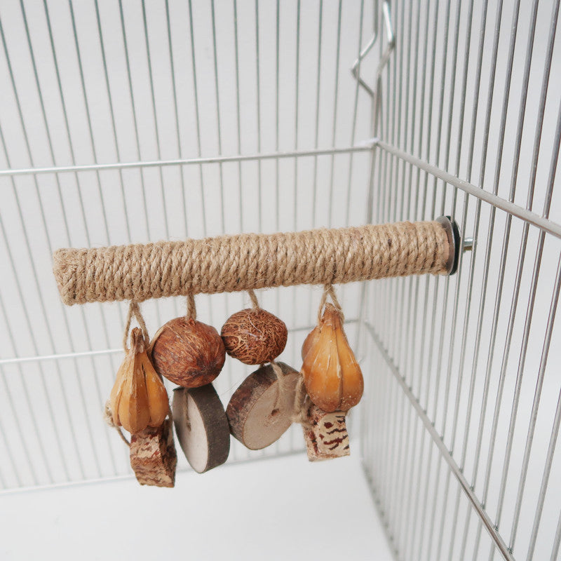 HKM-319507 Colorful Hemp Rope Bird Toy Stand with Braided Texture for Parrots