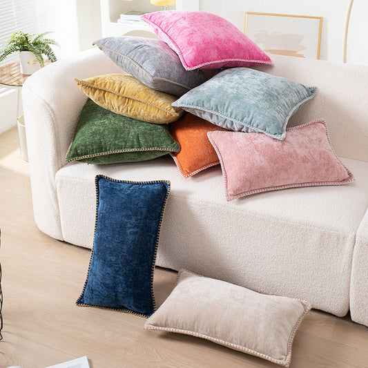 HKM-319571 Solid Color Chenille Wool Edge Pillow Cover - Nordic Style, Multiple Sizes Available