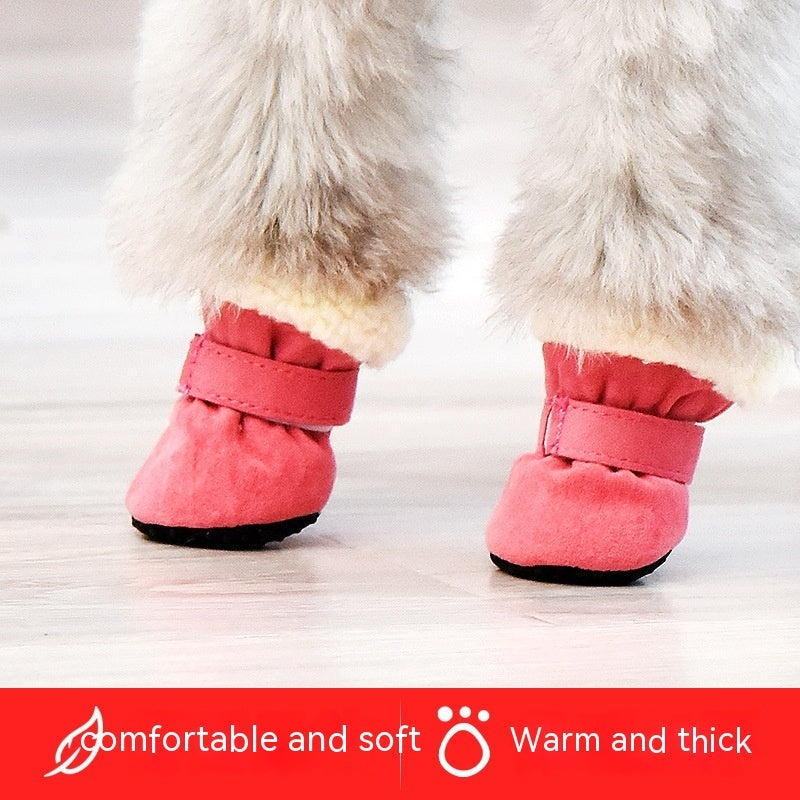 HKM-319571 Waterproof Warm Dog Shoes - Set of 4, Available in Blue, Leopard Print, Pink, and Red