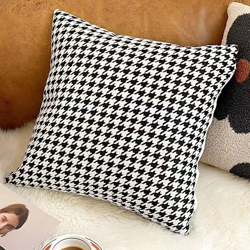 HKM-319699 Nordic Houndstooth Pillow - Chenille and Suede Cushion, 45x45 cm