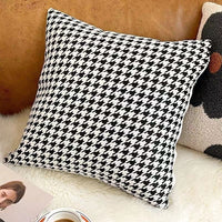 HKM-319699 Nordic Houndstooth Pillow - Chenille and Suede Cushion, 45x45 cm