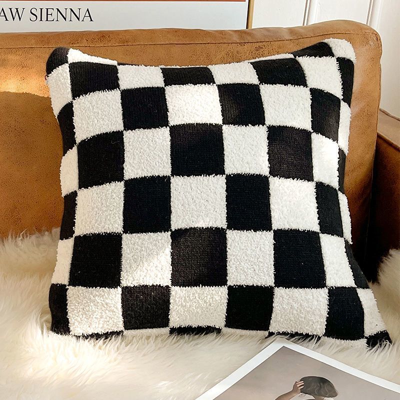 HKM-319699 Nordic Houndstooth Pillow - Chenille and Suede Cushion, 45x45 cm