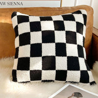 HKM-319699 Nordic Houndstooth Pillow - Chenille and Suede Cushion, 45x45 cm