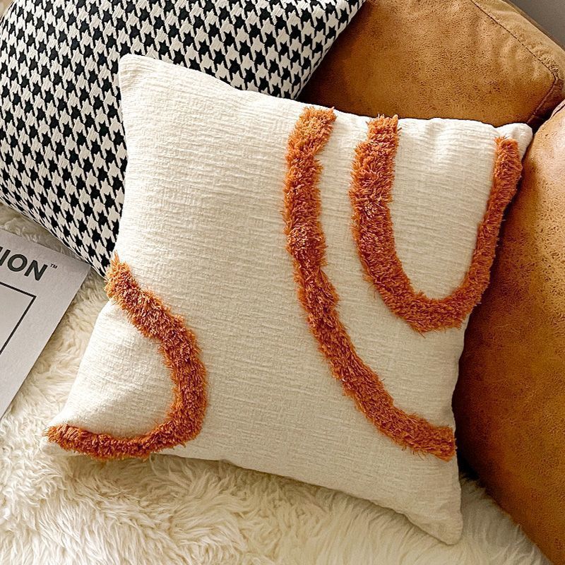 HKM-319699 Nordic Houndstooth Pillow - Chenille and Suede Cushion, 45x45 cm