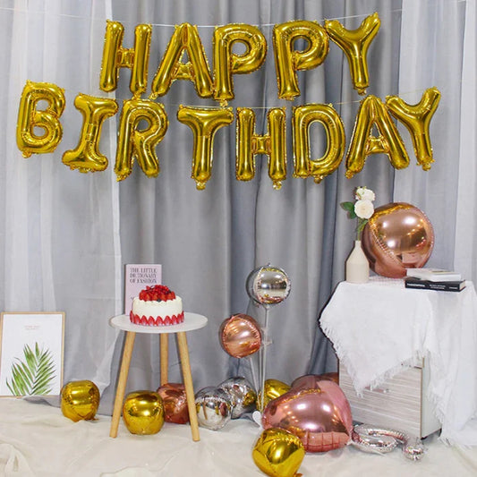 HKM-320147 16 Inch Happy Birthday Foil Balloon Set with Colorful Letter Balloons for Party Decorations