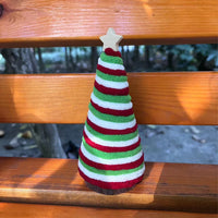 HKM-320339 Mini Christmas Tree Decorations in Red, White, and Green - Cotton Thread, 12cm to 21cm