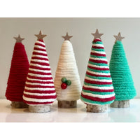 HKM-320339 Mini Christmas Tree Decorations in Red, White, and Green - Cotton Thread, 12cm to 21cm