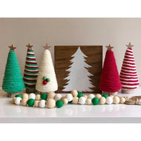 HKM-320339 Mini Christmas Tree Decorations in Red, White, and Green - Cotton Thread, 12cm to 21cm