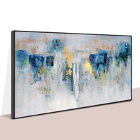 HKM-320659 Modern Blue and Gold Abstract Handmade Oil Painting on Canvas for Living Room and Bedroom Decor