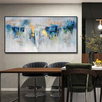 HKM-320659 Modern Blue and Gold Abstract Handmade Oil Painting on Canvas for Living Room and Bedroom Decor