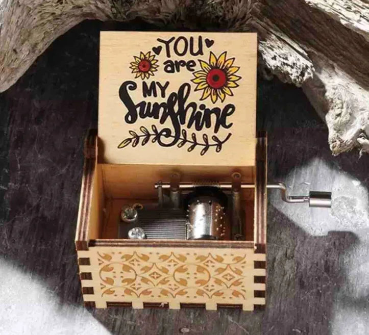 HKM-320723 Custom Hand Crank Wooden Music Box - You Are My Sunshine Design