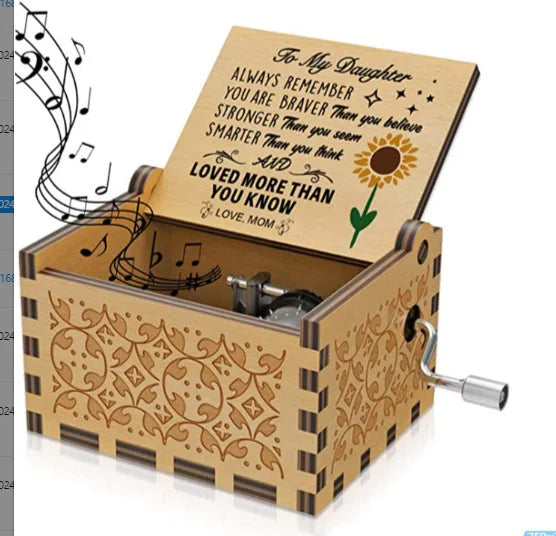 HKM-320723 Custom Hand Crank Wooden Music Box - You Are My Sunshine Design