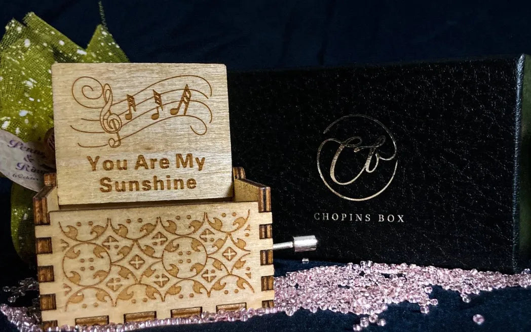 HKM-320723 Custom Hand Crank Wooden Music Box - You Are My Sunshine Design